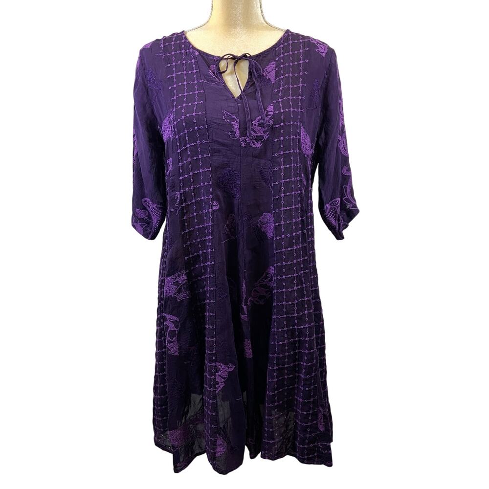 Johny Was Runswick Lora Tunic Dress Purple Size Small Embroidered